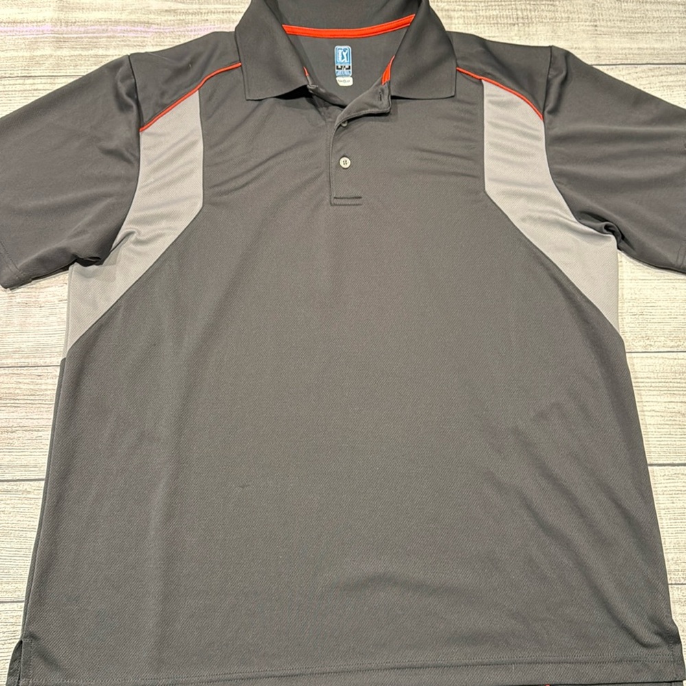 Men's PGA Tour Polo Style Airflux Golf Shirt size XL gray/orange